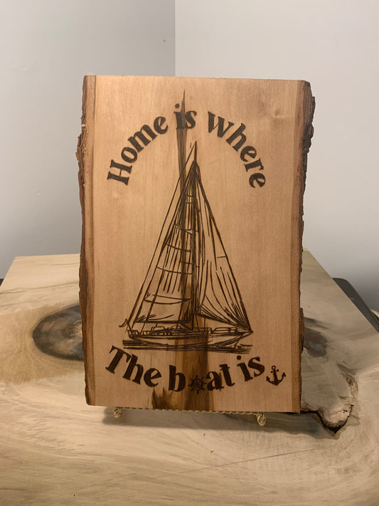 "Home is Where the Boat Is" – Woodburned Nautical Wall Art for Boat Lovers